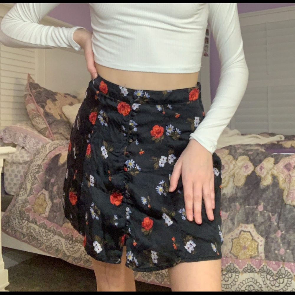 floral black mini skirt